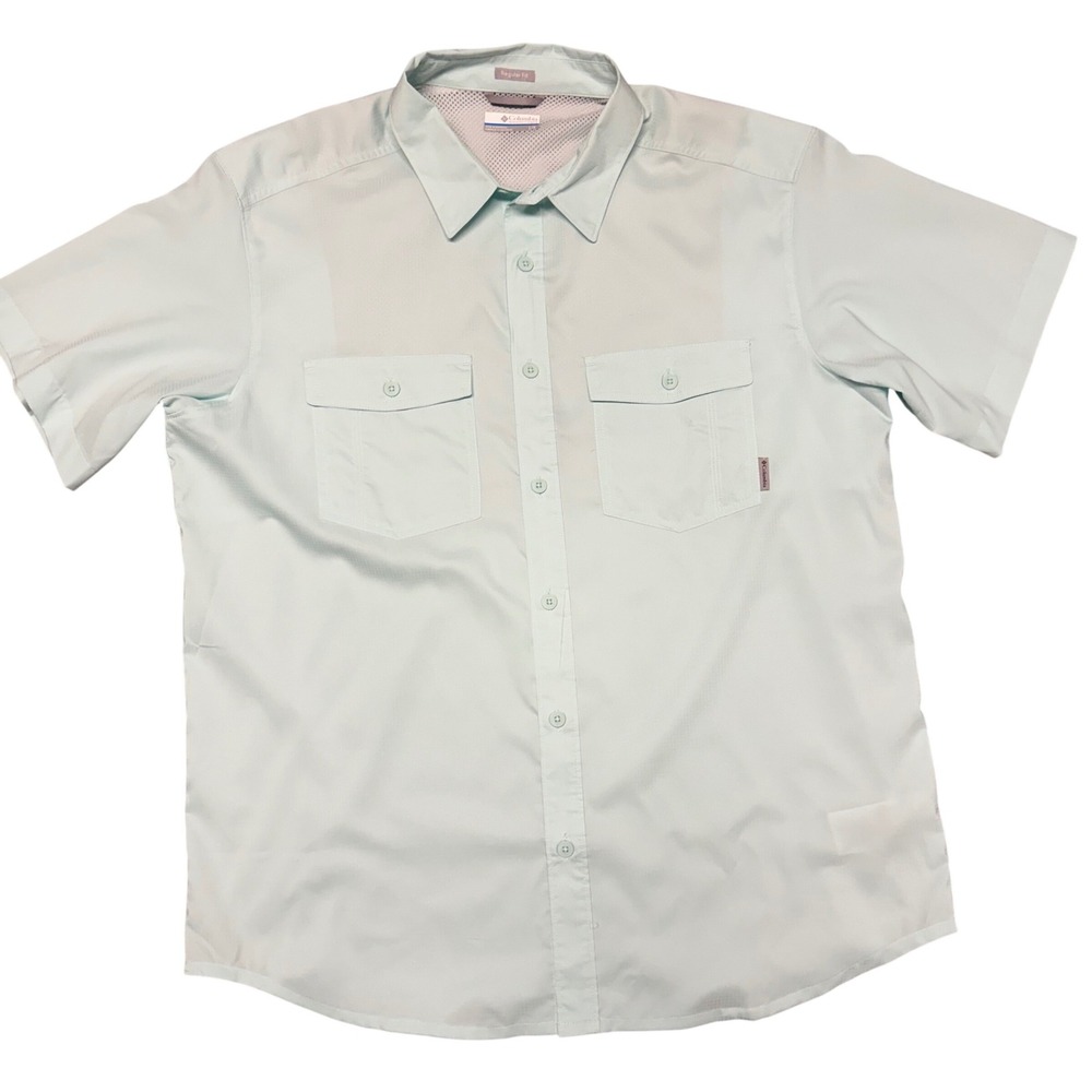 Columbia Mens Short Sleeve Button Up Shirt Mint Green Regular‎ Fit Large L